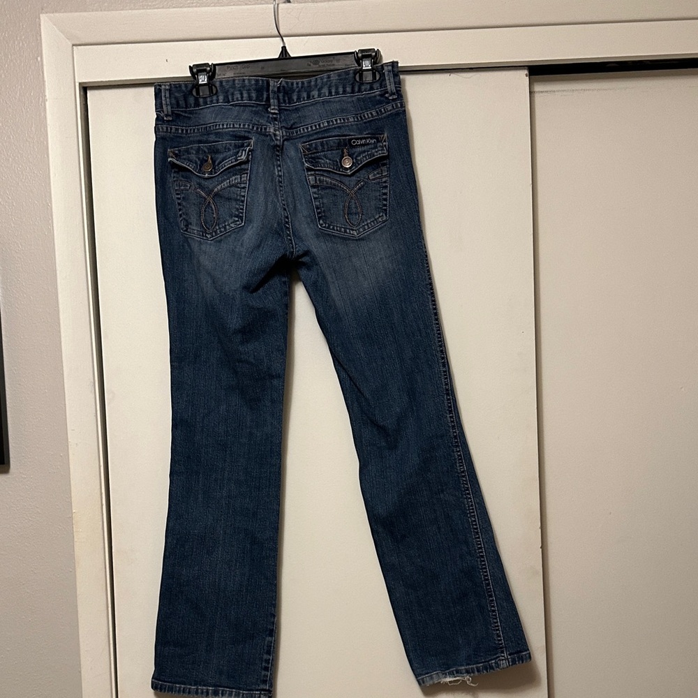 Calvin Klein Bootcut Jeans Women’s 8 Medium Wash Stretch Denim Flap Pocket Y2K C - Picture 3 of 15